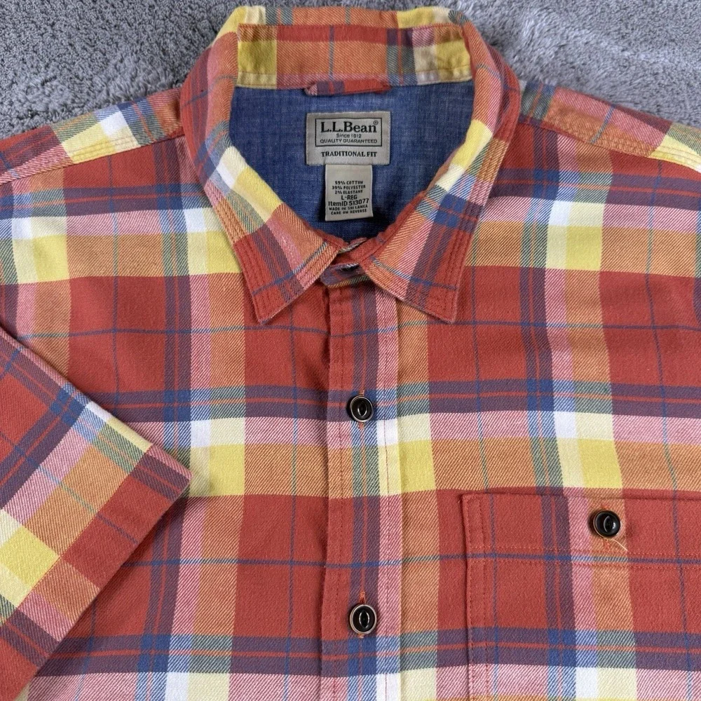 LL Bean Shirt Mens Large Plaid Multicolor Short Sleeve Button Up Traditional Fit